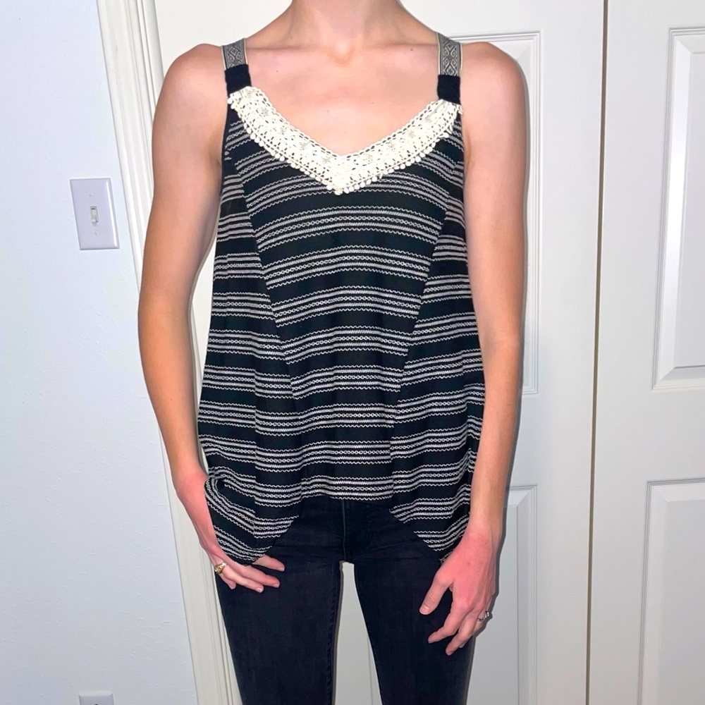 Sleeveless Striped Black and Cream Blouse
